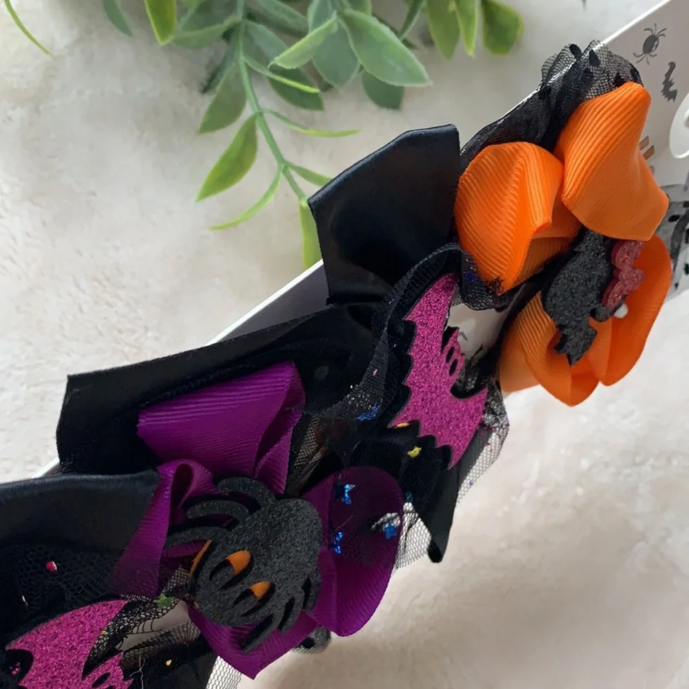 NEW 4 Halloween Hair Bows Girls Bats Minnie Mouse Spider 🕷💜